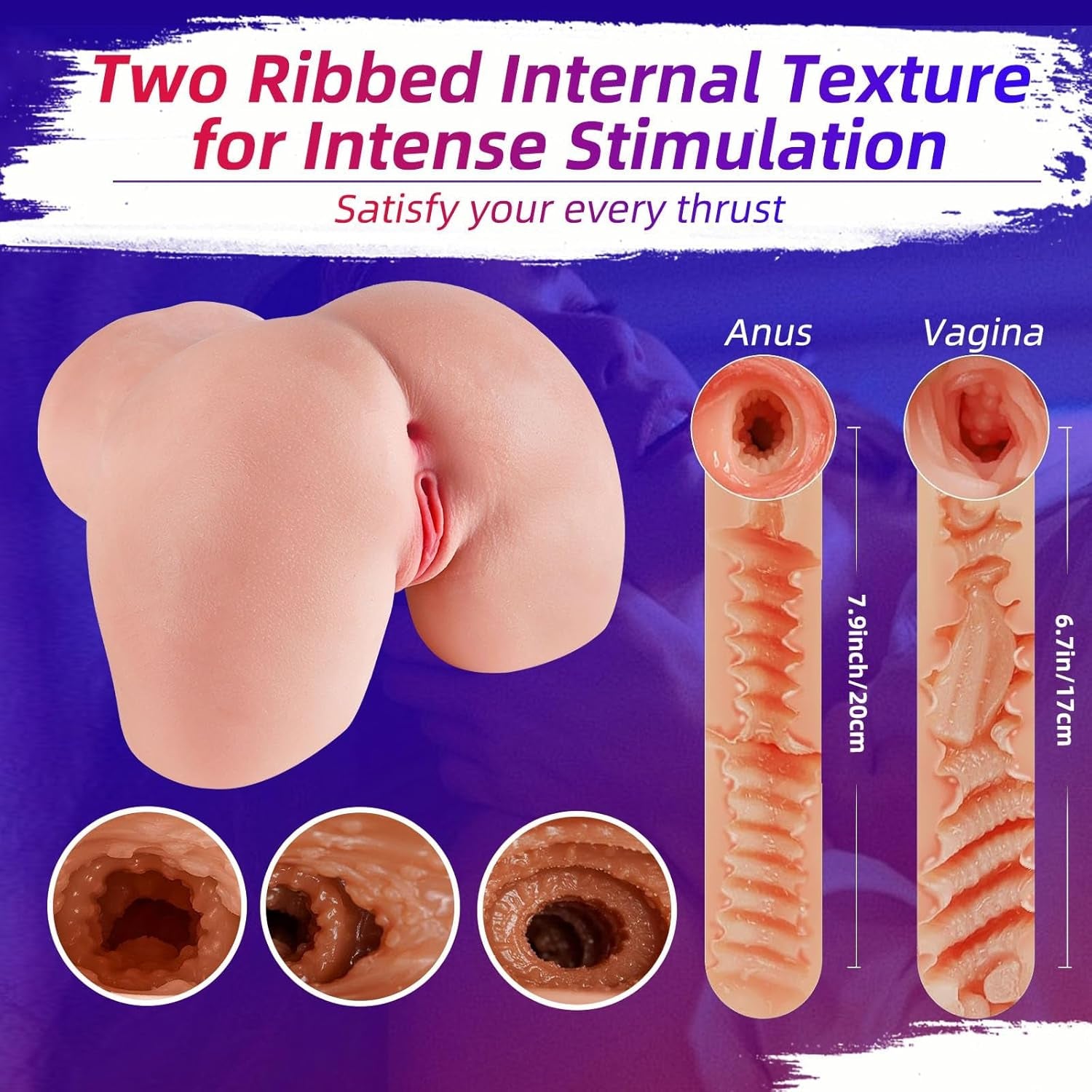 Male Masturbator Adult Sex Toys - 2 Holes Pocket Pussy Realistic Sex Dolls Male Sex Toys for Men Masturbation, 5.9 LB 3D Lifelike Soft Butt with Vagina and Anal Sex Pleasure Adult Toys Stroker