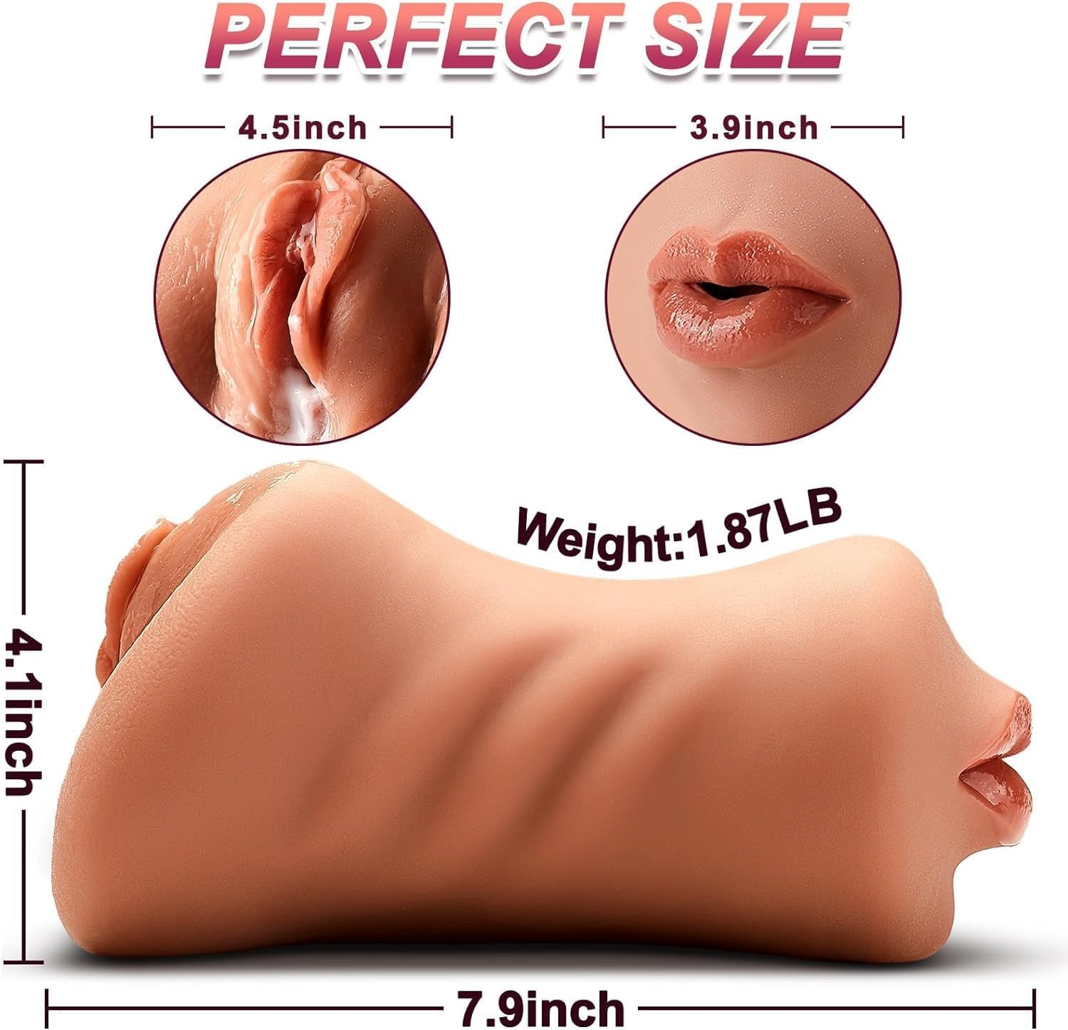 3 in 1 Pocket Pussy Male Masturbator - Adult Sex Toys for Men Penis Stimulation,Male Blowjob Stroker Toy with 3D Realistic Textured Tight Anus & Real Mouth for Man Masturbation Pleasure (Tan)