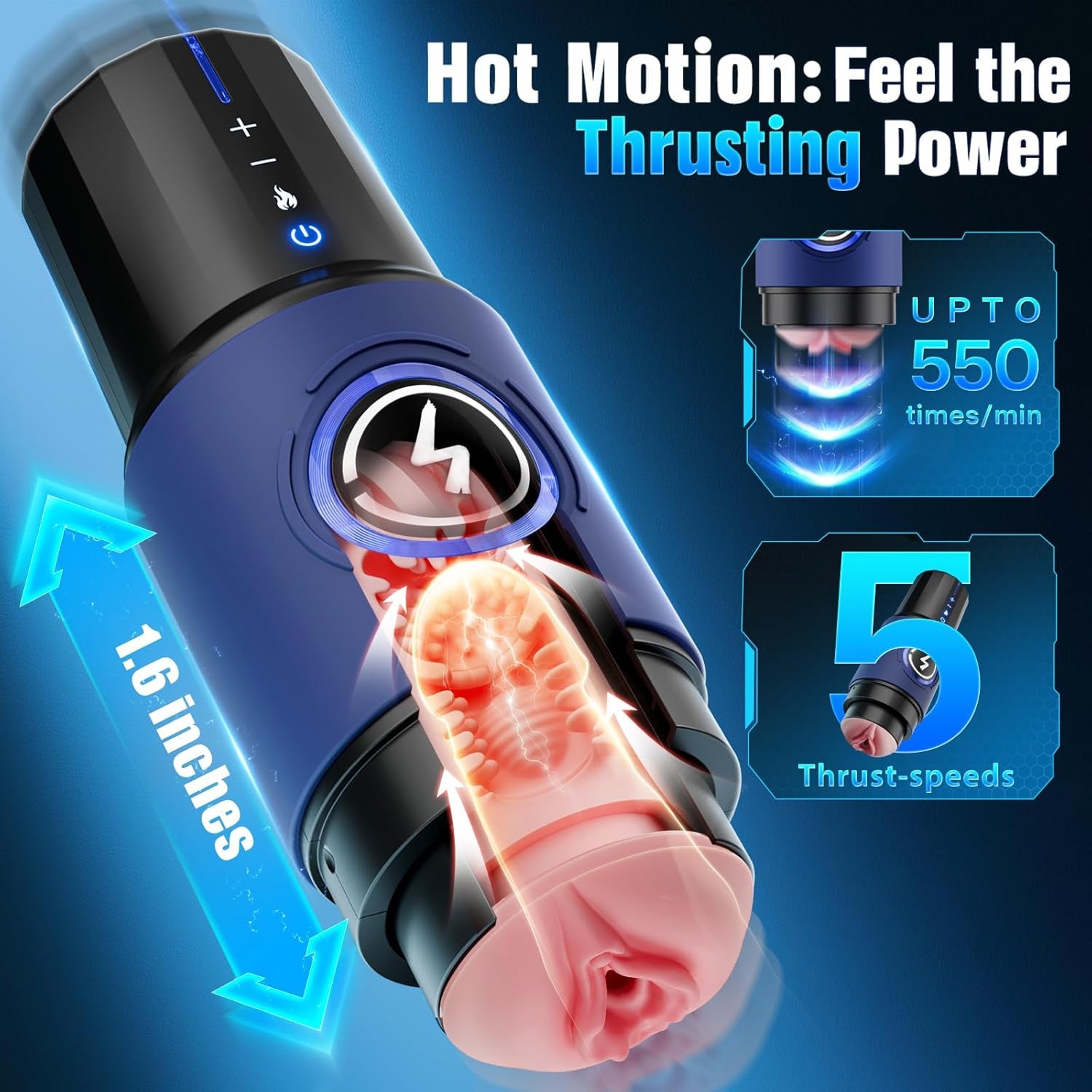 Male Masturbator Sex Toys for Men - Thrusting Male Stroker with 360° Heating, 5-Speed Smooth Motion Blowjob Adult Men'S Sex Toy, Silent Brushless Motor, Pocket Pussy Sleeve & Phone Mount